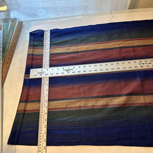Multicolor Striped Scarf With Fringe Cotton Lightweight Earth Tones Navy Blue - Picture 3 of 4